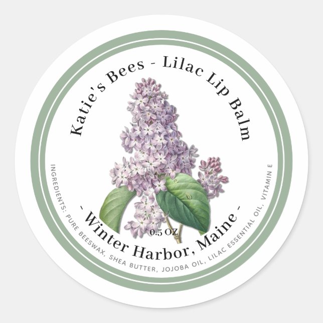 Lip Balm Label with Lilac Flower Illustration (Front)