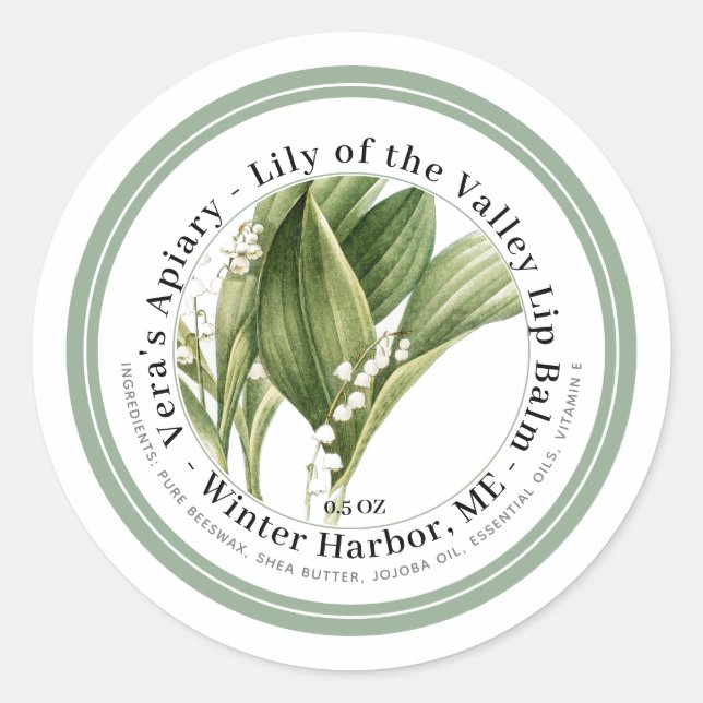 Lip Balm Label with White Lily of Valley Flowers (Front)