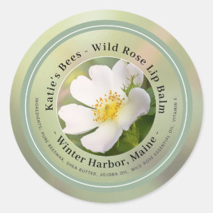 Lip Balm Label with Wild Rose on Sage Background