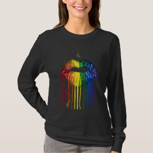Lip Bite Gay Pride Rainbow Flag Drip Lgbt Lesbian T-Shirt