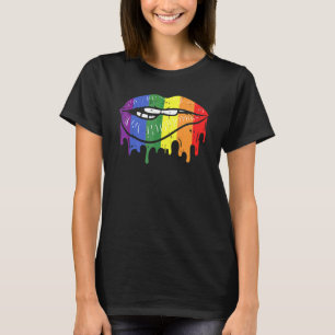 Lip Bite Gay Pride Rainbow Flag Drip Lgbt Lesbian  T-Shirt