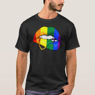 Lip Biting Lgbt Q Cute Rainbow Flag Gay Pride Ally T-Shirt