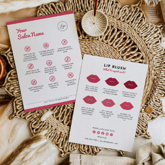 Lip Blush Aftercare Instructions PMU Instruction Business Card