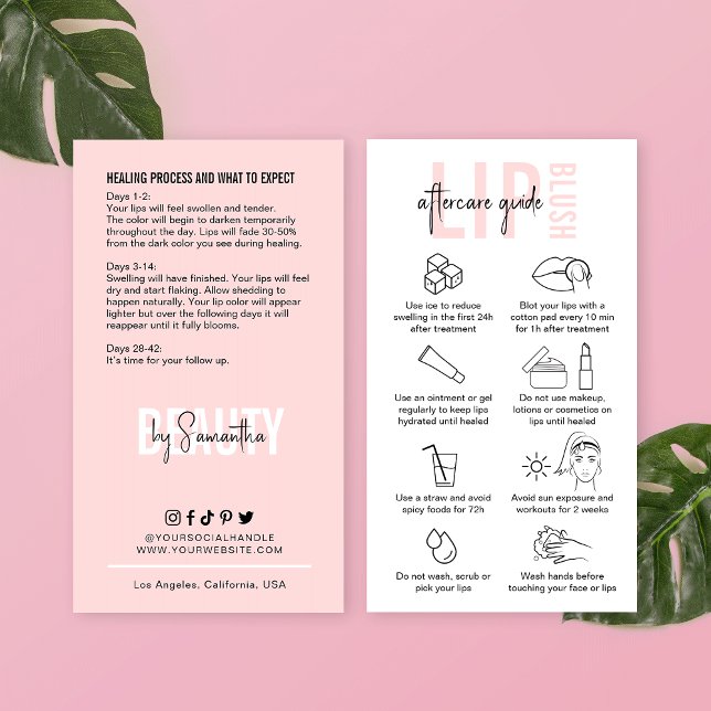 Lip Blushing Aftercare Instructions Pink Beauty Business Card (Creator Uploaded)