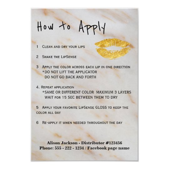 Lip colours distributor application instructions card