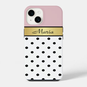 Lip Gloss Pink, White Black Polka Dots, Gold Name iPhone Case
