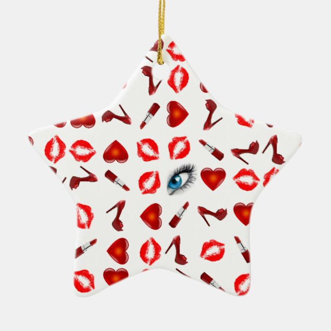 Lip Kiss Chic Ceramic Ornament (Front)