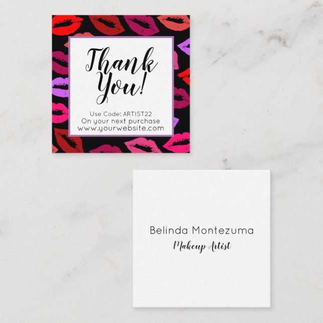 Lip Pattern Thank You Square Business Card (Front/Back)