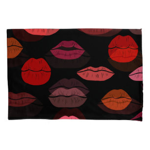 Lip print, red pink kisses. pillowcase