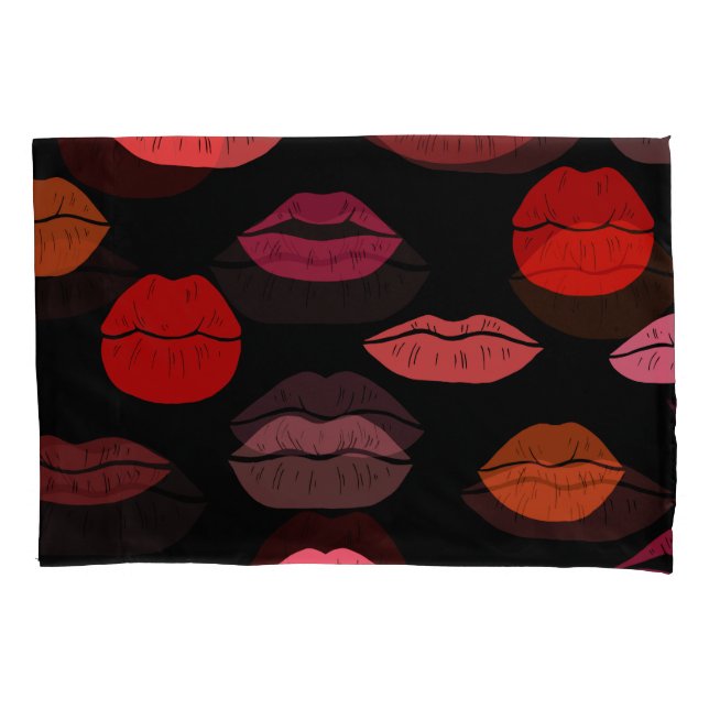 Lip print, red pink kisses. pillowcase (Front)