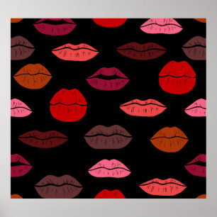 Lip print, red pink kisses. poster