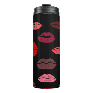 Lip print, red pink kisses. thermal tumbler
