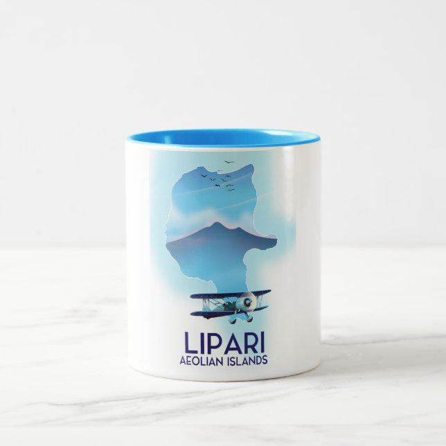 Lipari Aeolian Islands map Two-Tone Coffee Mug (Center)