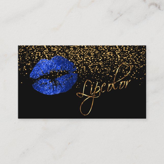 Lipcolor with Gold Confetti & Blue Lips Business Card (Front)