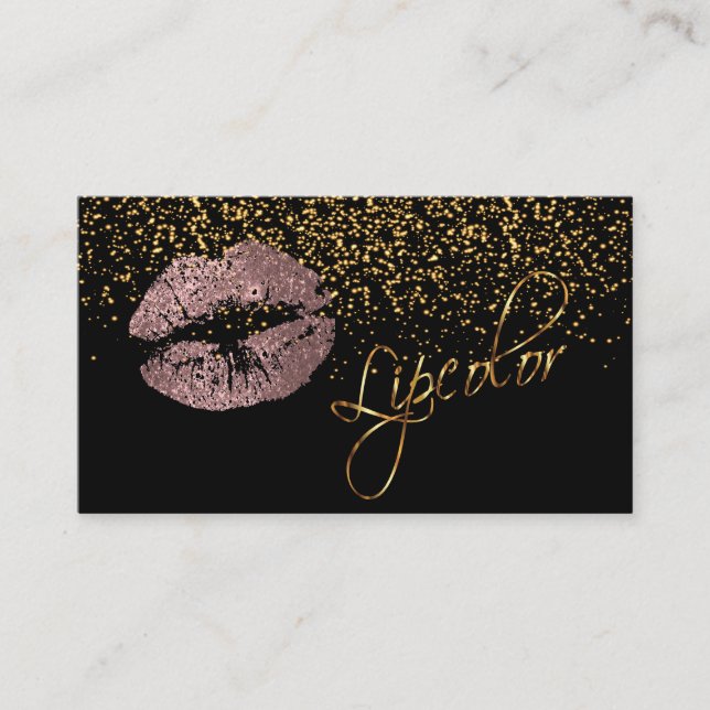 Lipcolor with Gold Confetti & Dusty Rose Lips Business Card (Front)