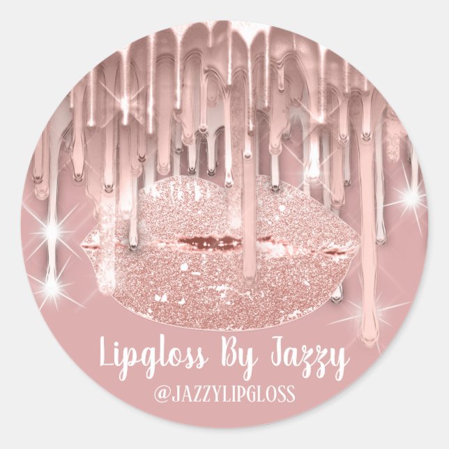 Lipgloss Makeup Artist Drips Powder Rose   Classic Round Sticker (Front)