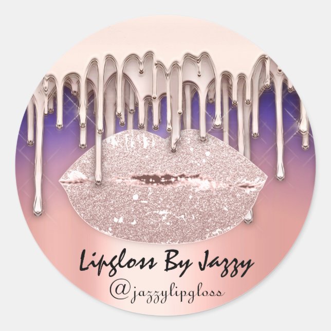Lipgloss Makeup Drips Packaging Drips Navy Rose  Classic Round Sticker (Front)
