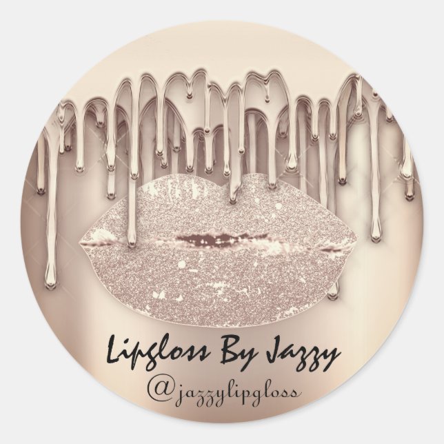 Lipgloss Makeup Drips Packaging Drips Rose Gold Classic Round Sticker (Front)