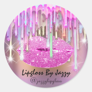 Lipgloss Makeup Drips Packaging Pink Artistic  Classic Round Sticker