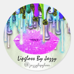 Lipgloss Makeup Drips Packaging Pink Drips Mint Classic Round Sticker