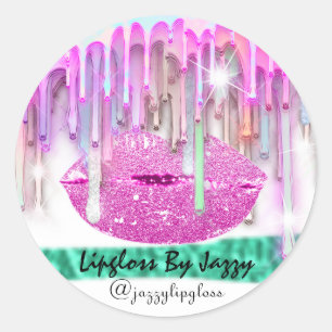 Lipgloss Makeup Drips Packaging Pink Mint Glam Classic Round Sticker