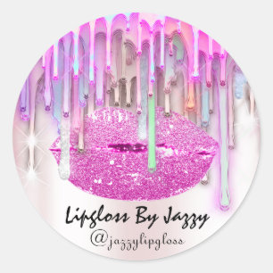 Lipgloss Makeup Drips Packaging Pink Rose Classic  Classic Round Sticker