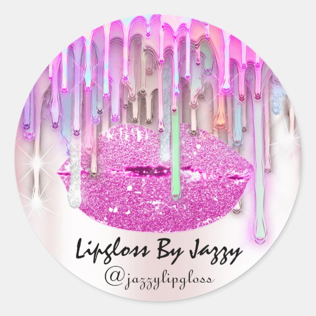 Lipgloss Makeup Drips Packaging Pink Rose Classic  Round Sticker (Front)