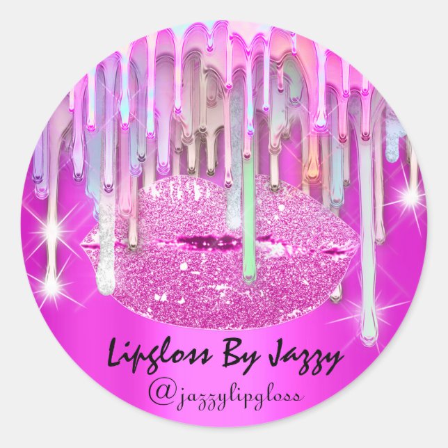 Lipgloss Makeup Drips Packaging Pink Rose Classic  Round Sticker (Front)