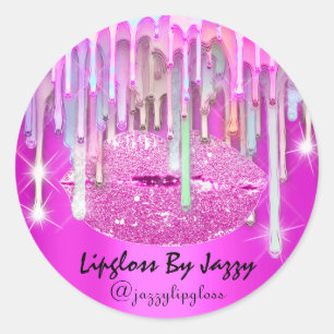 Lipgloss Makeup Drips Packaging Pink Rose Classic Round Sticker