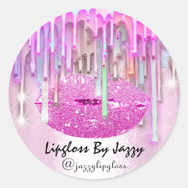 Lipgloss Makeup Drips Packaging Pink  Very Glam Classic Round Sticker (Front)