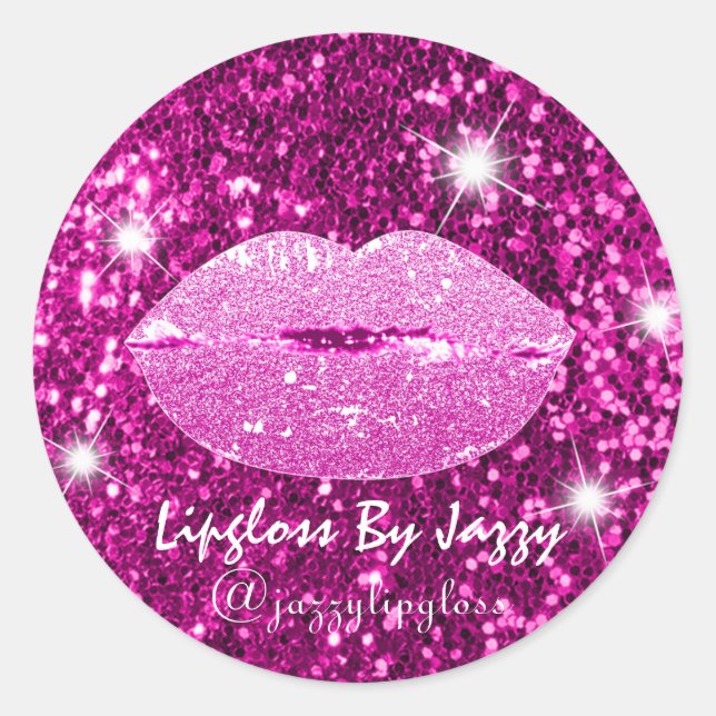 Lipgloss Makeup Packaging Pink Girly Glitter Classic Round Sticker (Front)