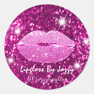Lipgloss Makeup Packaging Pink Girly Glitter Classic Round Sticker