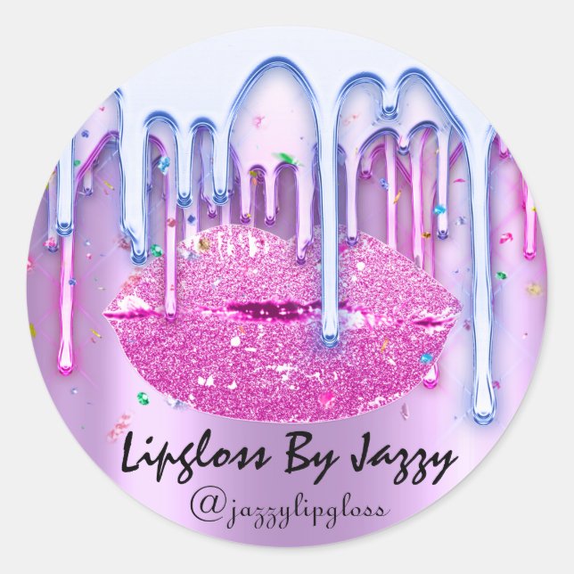 Lipgloss Makeup Pink Bluei Drip  Packaging Classic Round Sticker (Front)