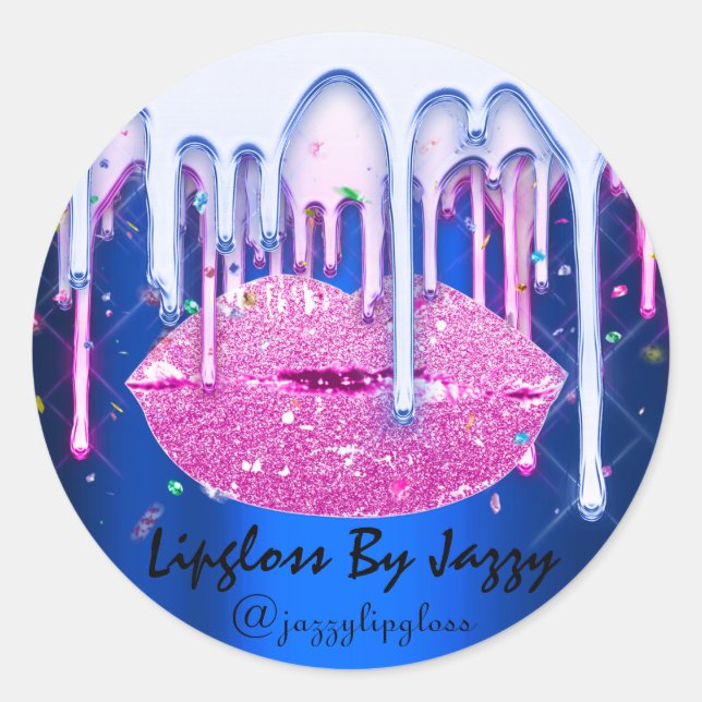 Lipgloss Makeup Pink Bluei Drip  Packaging Glam Classic Round Sticker (Front)