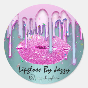 Lipgloss Makeup Pink Green Drip Packaging Classic Round Sticker