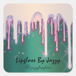 Lipgloss Makeup Pink Green DripsFavor Square Sticker