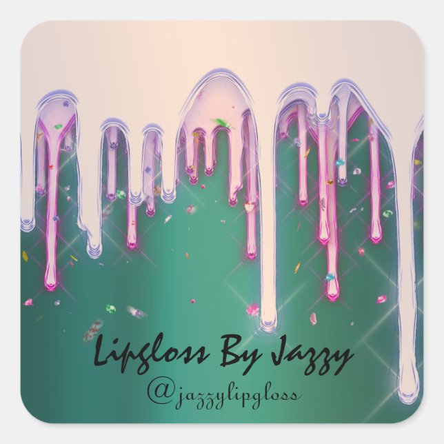Lipgloss Makeup Pink Green DripsFavor Square Sticker (Front)