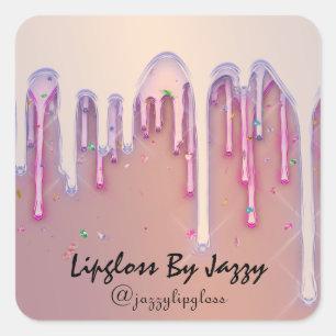 Lipgloss Makeup Pink Rose  Drips Favour Square Sticker