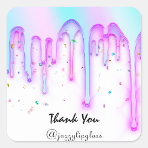 Lipgloss Makeup Pink Unicorn Drips Holograph White Square Sticker