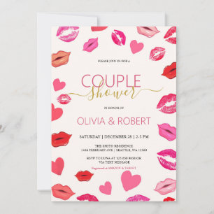 Lips and hearts Couple Shower Invitation