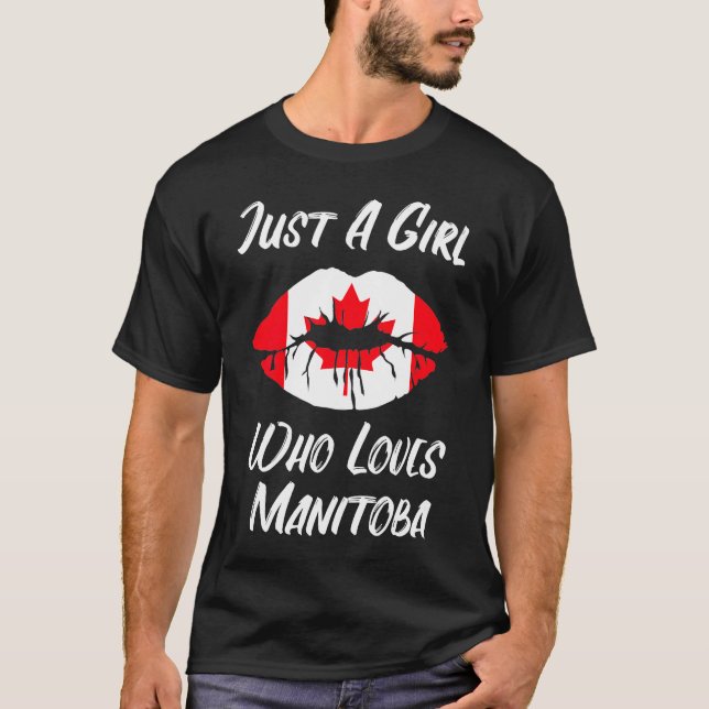 Lips and Mouth Love Canadian Flag Manitoba T-Shirt (Front)