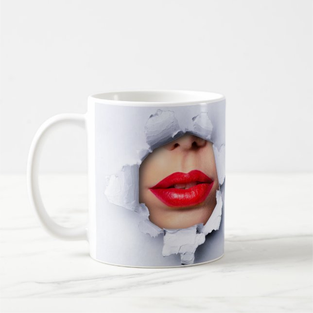 Lips and Nose Optical Illusion Coffee Mug (Left)