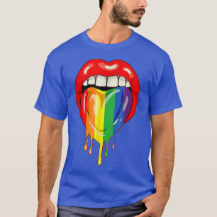 Lips And Tongue Funny Rainbow Colours LGBT Pride L T-Shirt