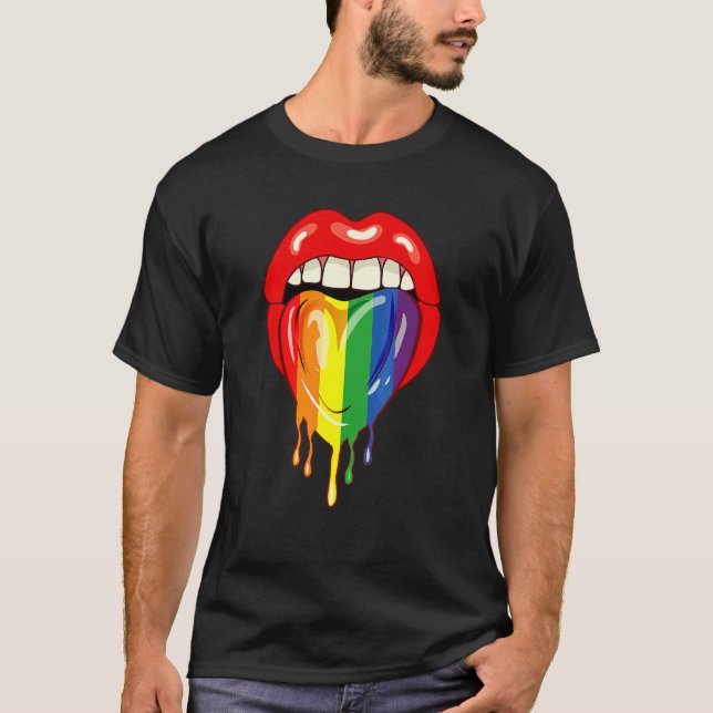Lips And Tongue  Rainbow Colours Lgbt Pride Lgbt M T-Shirt (Front)