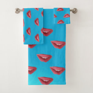 Lips & Blue Background Bath Towel Set