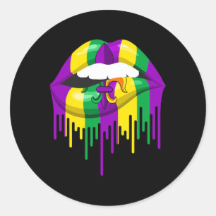 Lips Dripping Fleur De Lys Mardi Gras Outfit For W Classic Round Sticker