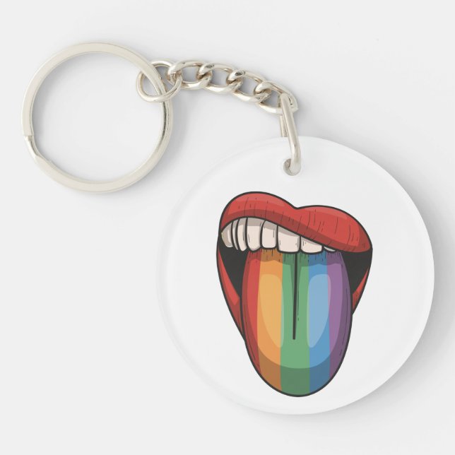 Lips gay pride lgbt rainbow colorful flag key ring (Front)