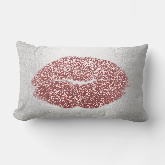 Lips Glitter Grey Blush Powder Makeup Kiss Sky Lumbar Cushion (Front)