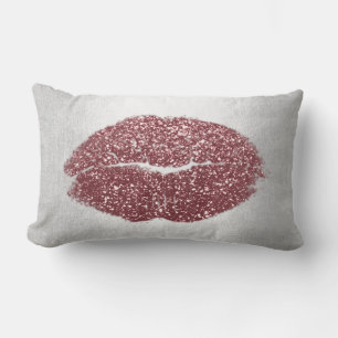 Lips Glitter Grey Maroon Blush Makeup Kiss Silver Lumbar Cushion