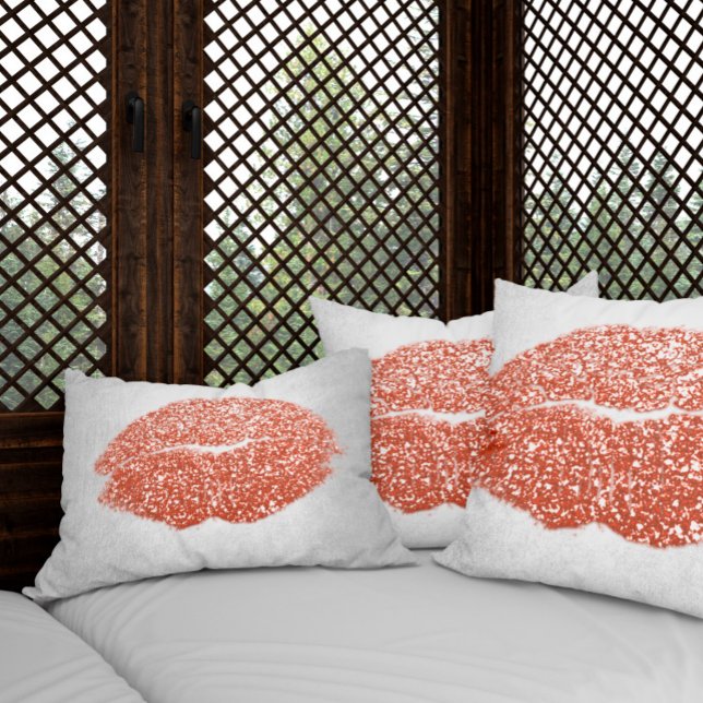 Lips Glitter Grey Peach Gold Makeup Kiss Copper Lumbar Cushion (Creator Uploaded)